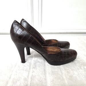 Carlos Santana Croc Skin Chocolate Brown Heels - 6M